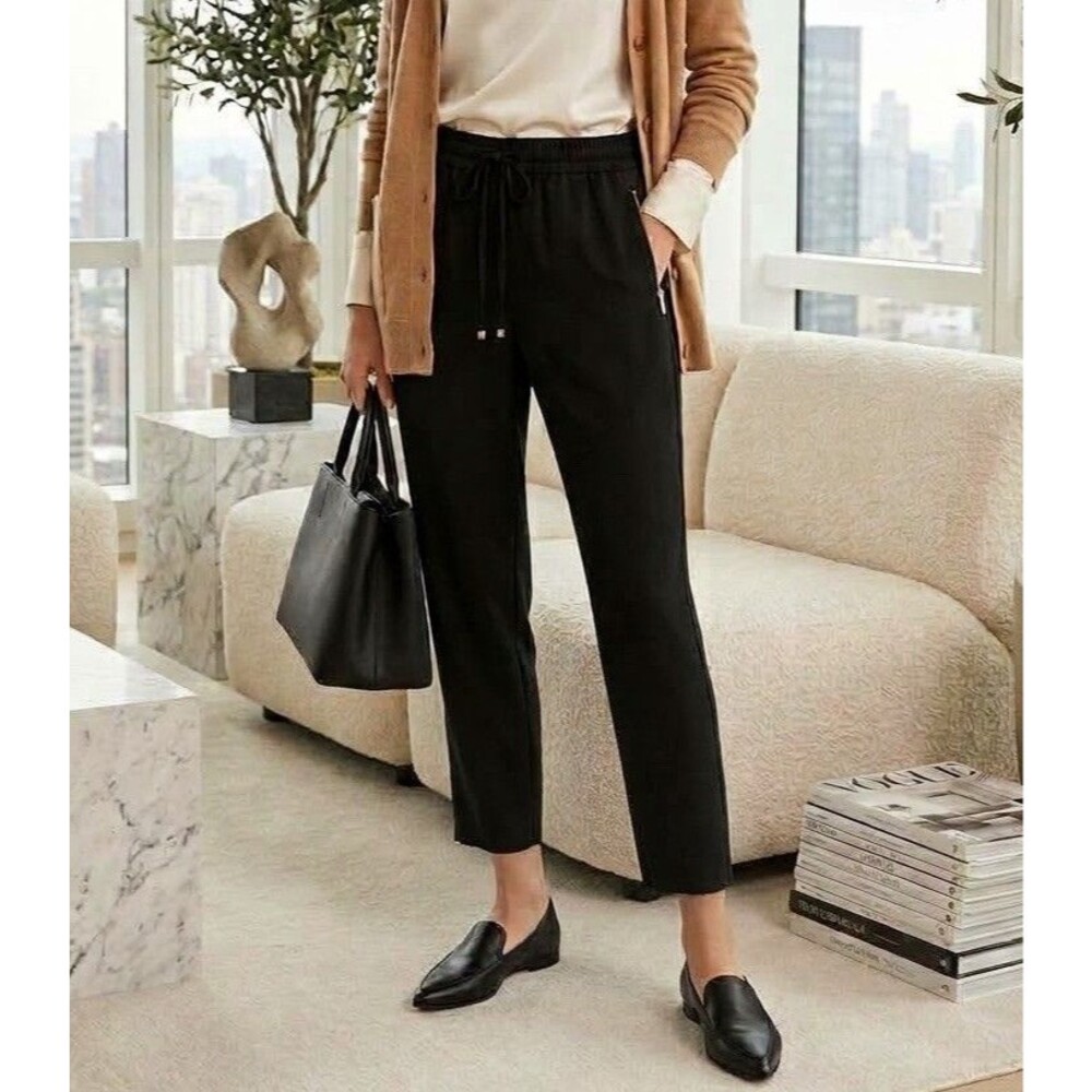 Calvin Klein Pants XS Black Elastic Waist Gold Zip Pocket Jogger Trousers